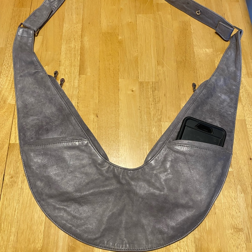 Leather SashBag, Classic size, Gray color-gently used